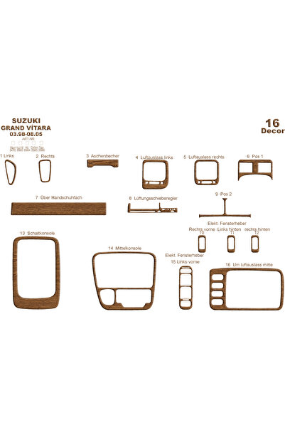 Marscockpitdesign سوزوكي جراند فيتارا 4X4 كونسول-توربيدو 1998-2005 16 قطعة