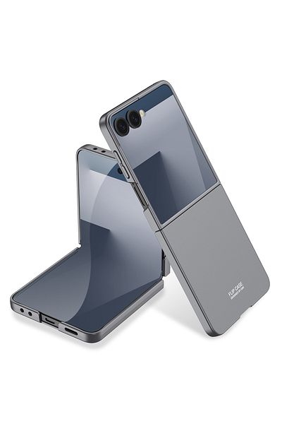 HTstore حافظة Z Flip 7 متوافقة مع Galaxy Zore ذات ملمس صلب - رمادي