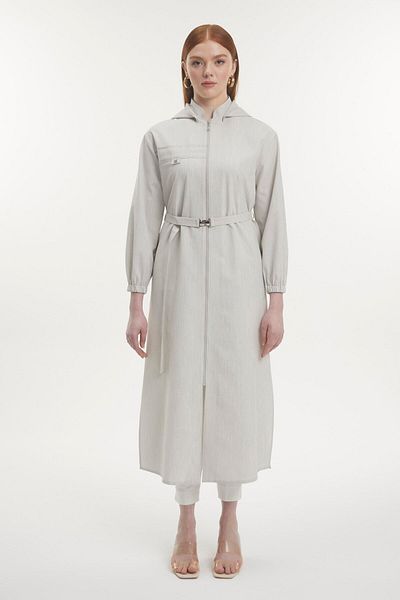 Zühre Hooded Zippered Belted Stone Wear and Go Gc-0291