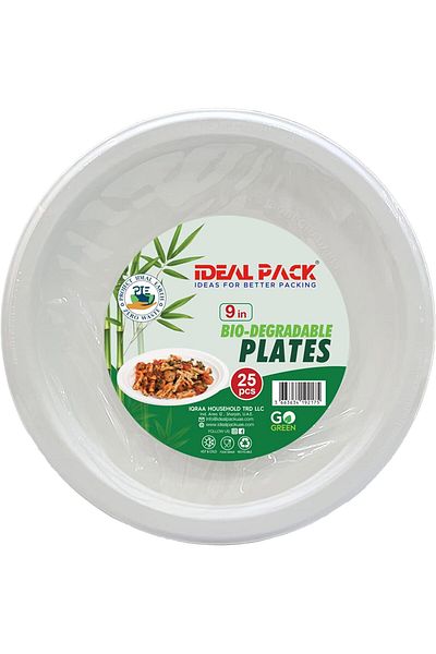 Ideal Pack Biodegradable Plate 9-inch – 25 Pieces | Eco-Friendly, Compostable, & Sturdy