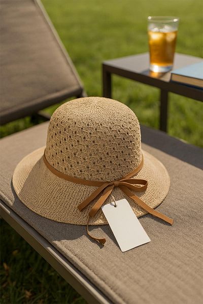 cotonhause Women's Natural Color Straw Look Summer Beach Hat – Leather Ribbon Detail 24740-15