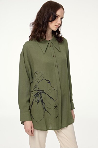 Zühre Patterned Long Sleeve Khaki Shirt G-0110