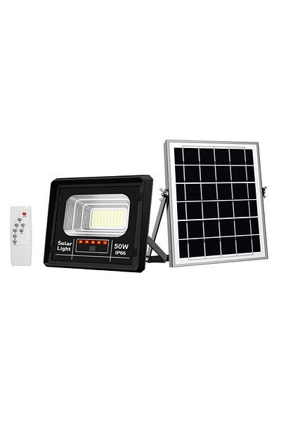 divendi-ro Solar spotlight 50W, with panel and remote control, Jortan, 70 SMD LEDs, 6500k, 9000lm, IP66, abs