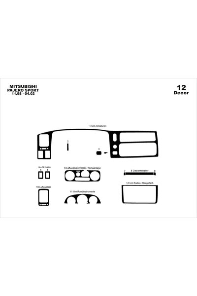 Marscockpitdesign ميتسوبيشي باجيرو سبورت وحدة التحكم-توبوردو 1998-2002 12 قطعة