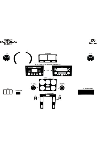 Marscockpitdesign سوزوكي جراند فيتارا 4X4 كونسول-توربيدو 2005 26 قطعة