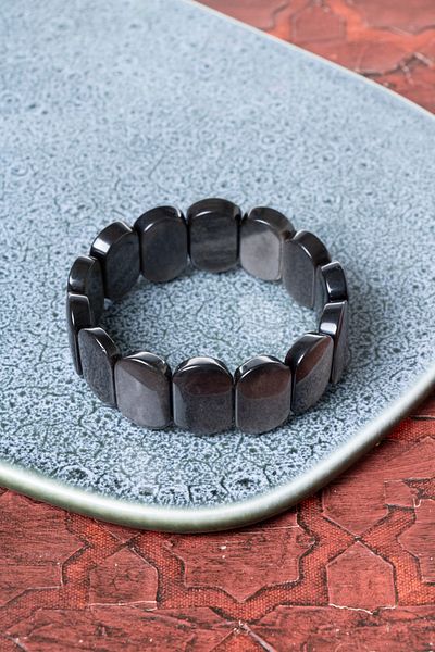 Saff Doğal Taş Obsidian Wide Cut Bracelet