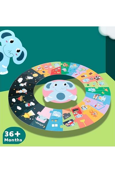 divendi-ro Circular Puzzle A Day in the Life of the Elephant Kabi Mucutului, 24 pieces, Multicolor
