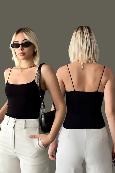 The Robi Women's Black Rope Strap 2-Piece Undershirt