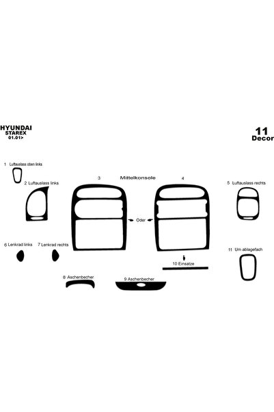 Marscockpitdesign هيونداي ستاركس كونسول-توربيدو 2001-2007 11 قطعة