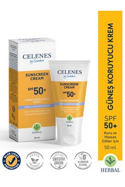 Celenes كريم الشمس العشبي المضاد للشيخوخة بمعامل حماية 50 - 50 مل |   مضاد للشيخوخة، محتوى عشبي، للوجه
