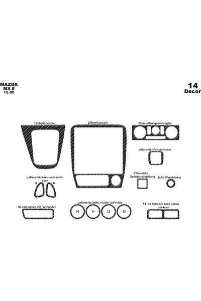 Marscockpitdesign مازدا MX 5 وحدة التحكم-تغليف التوربيدو 2000-2005 14 قطعة