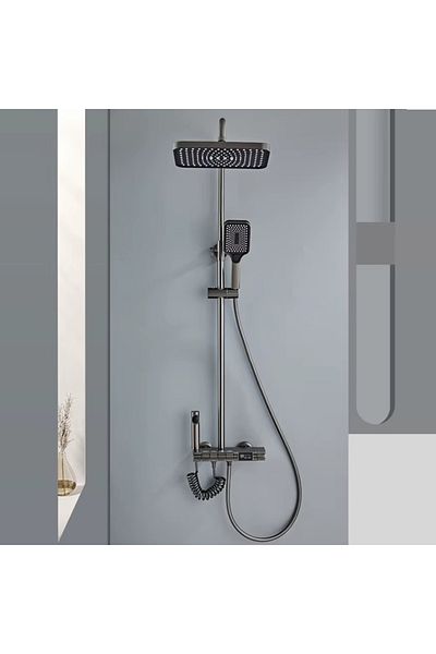 Rain Drop De la Robinetul Meu Shower column, with LCD display and power generator turbine, brass faucet body, gray