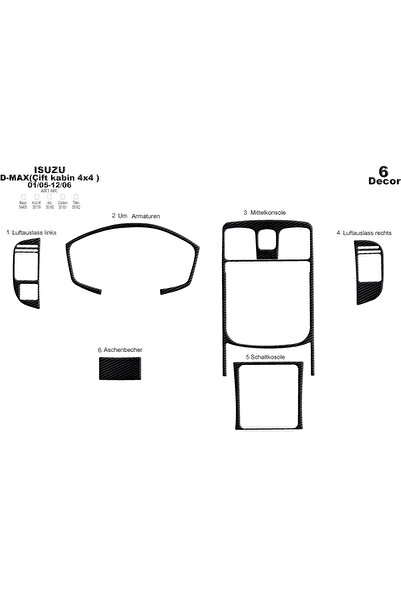 Marscockpitdesign إيسوزو دي ماكس دبل كابين 4X4 كونسول-توربيدو 2005-2006 6 قطع