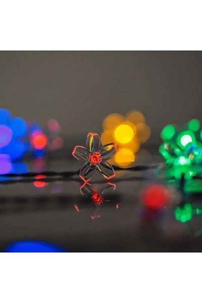 divendi-ro Solar light installation with 60 led bulbs, with flowers, length 5.9m, multicolor
