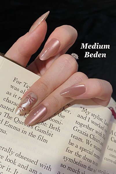 Easy Beauty MEDIUM Beden Uzun Badem Pembe 10 Adet Takma Tırnak Seti T104