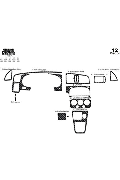 Marscockpitdesign نيسان بريميرا وحدة التحكم-توبيردو 1999-2002 12 قطعة