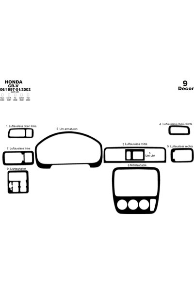 Marscockpitdesign هوندا CR-V 4X4 وحدة التحكم-تغطية التوربو 1997-2002 9 قطع