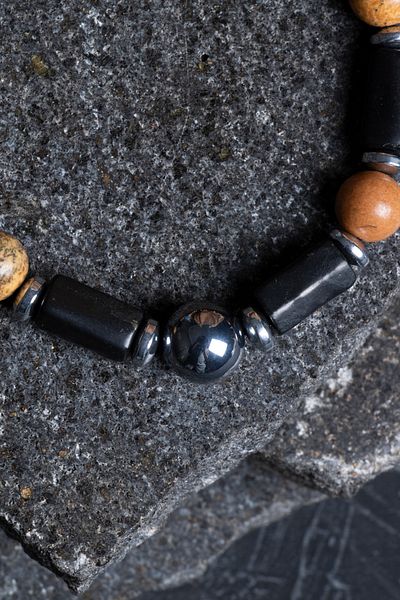 OSMANLI DOĞAL TAŞ Certified Shungite, Jasper, Hematite Natural Stone Macrame Bracelet