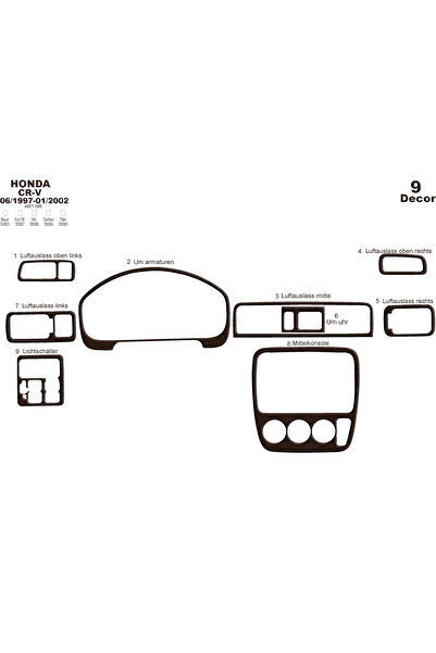 Marscockpitdesign هوندا CR-V 4X4 وحدة التحكم-تغطية التوربو 1997-2002 9 قطع