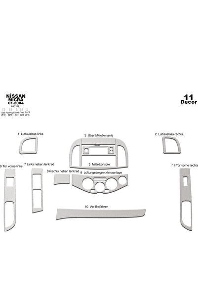 Marscockpitdesign Nissan Micra Konsol-Torpido Kaplama 2004-2009 11 Parça