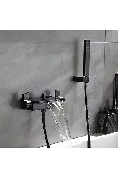Rain Drop De la Robinetul Meu Bathtub Faucet with Waterfall and Hand Shower, Wall Mounted, Matte Black