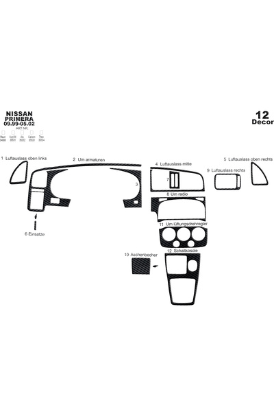 Marscockpitdesign نيسان بريميرا وحدة التحكم-توبيردو 1999-2002 12 قطعة