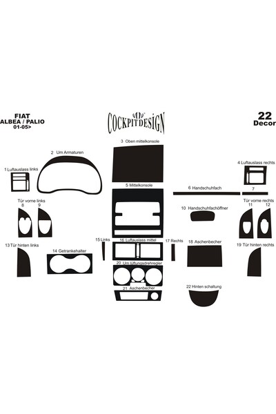 Marscockpitdesign فيات ألبيا باليو كونسول-توربيدو 2005 22 قطعة
