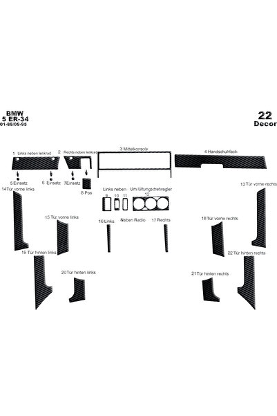 Marscockpitdesign Bmw 5 E34 كونسول متوافق مع توربيدو 1988-1995 22 قطعة