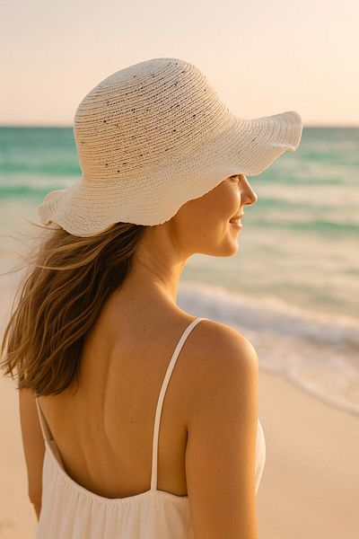 cotonhause Women's Straw Look Summer Beach Hat – Colorful Dot Pattern 23740-07