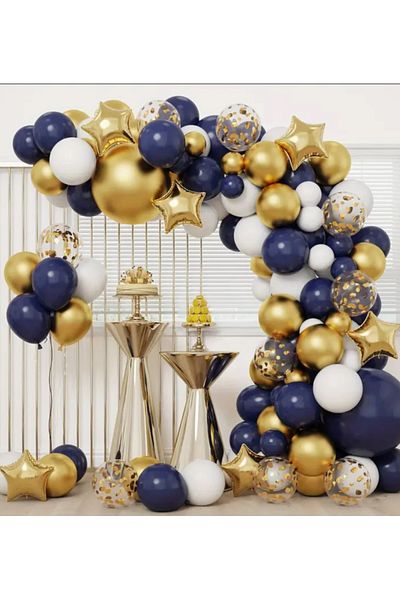 Çemrek Süs Parti Night Mavisi White Gold Chrome Transparent Sequin Balloon Chain Set Including 103 Jumbo Balloons