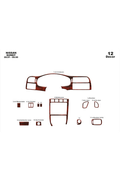 Marscockpitdesign نيسان صني كونسول-توربيدو 1991-1995 12 قطعة