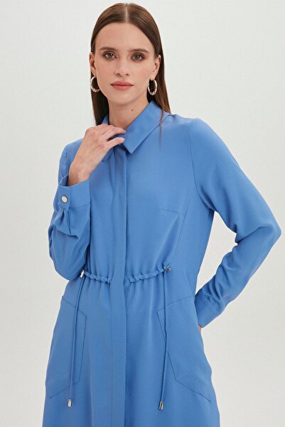 Zühre Сорочка з коміром і кишенями, довга, синя, одягається через голову Gç-0062