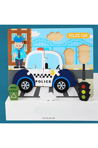 TinyBics Puzzle Montessori 3D din Lemn – Masina Politie Multicolor 2-6 Ani