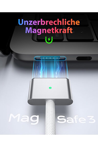 m.tk moveteck Type-c To Magsafe 3 Macbook Pro Macbook Air Uyumlu Hızlı Şarj Kablosu 140W 2Metre