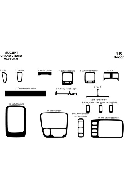 Marscockpitdesign سوزوكي جراند فيتارا 4X4 كونسول-توربيدو 1998-2005 16 قطعة