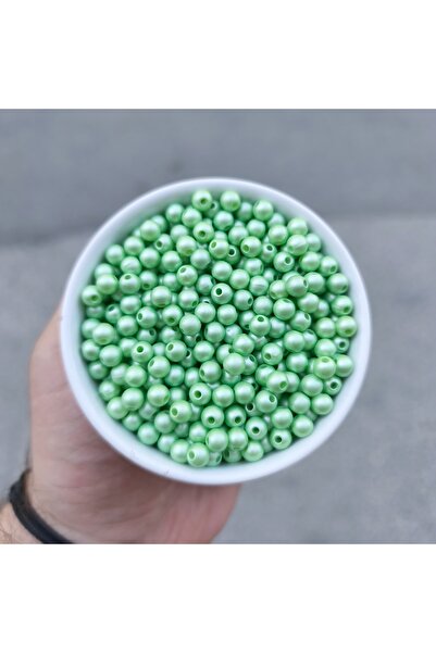 Flower 25 Gram (270 Adet) - 6 mm İnci Boncuk, Plastik İncir, Lüks İnci, Kolye ve Bileklik Boncuğu, Yeşil