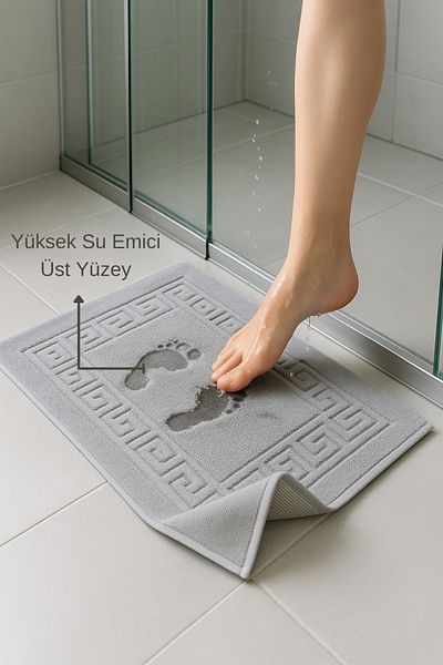 Mislina Home Αντιολισθητική Βάση Λεπτή Πετσέτα Ποδιών Απορροφητική Αντιολισθητική Πατάκι Ντους Γκρι 50x70 cm