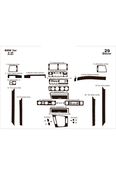 Marscockpitdesign Bmw 3 Series E46 Console-Piano Black Finish 1998-2004