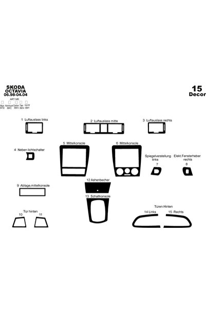 Marscockpitdesign سكودا اوكتافيا وحدة التحكم-توبيردو 1998-2004 15 قطعة