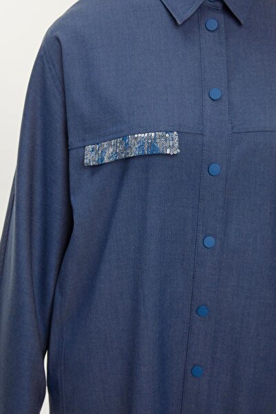 Zühre Сорочка з коміром і деталями з індіго Giy Çık GÇ-0254