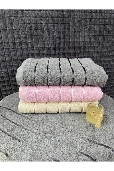 Bonny Home Line 3-Piece Hand and Face Towel Set – 50X90 cm 100% Cotton, Soft Textured, Striped Patterned