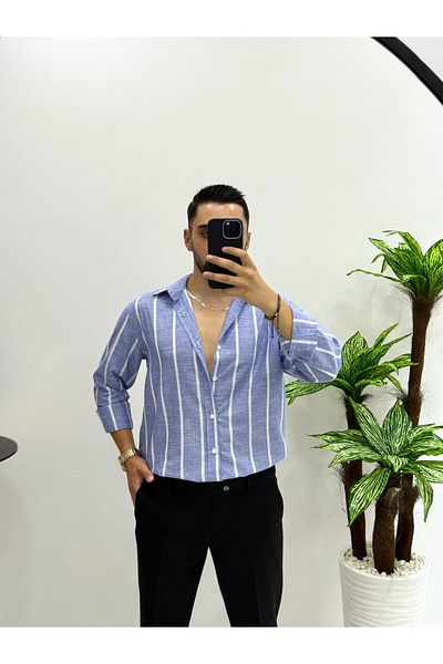 JACK CAPRİO Cămașă din bumbac și in cu dungi pentru bărbați