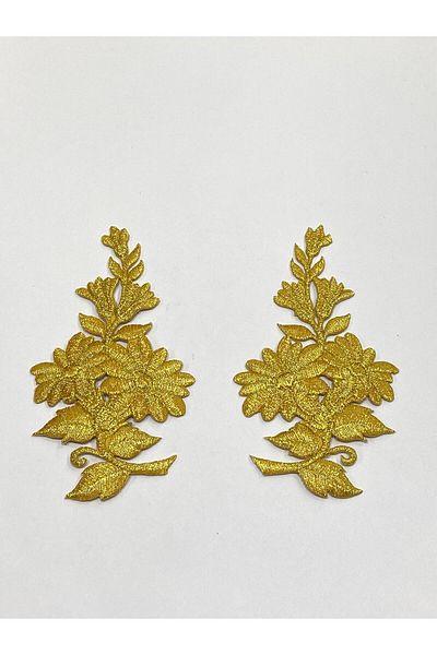 karantuhafiye Gold Glitter Iron-On Embroidery Applique/Glitter Applique Set of 2 # 7