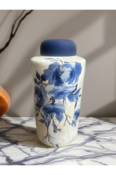 Atölyeizgi Özel Tasarım Seramik Blue Blanc Vazo
