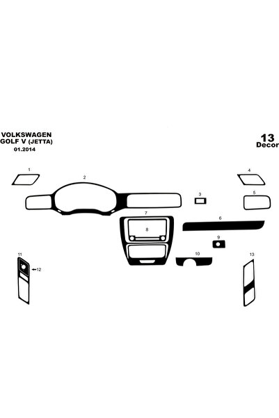 Marscockpitdesign Volkswagen Jetta Konsol-Torpido Kaplama 2011-2016 13 Parça