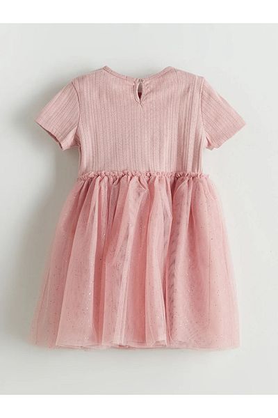 LC Waikiki Lcw kids pink embroidered jersey tulle girl's dress