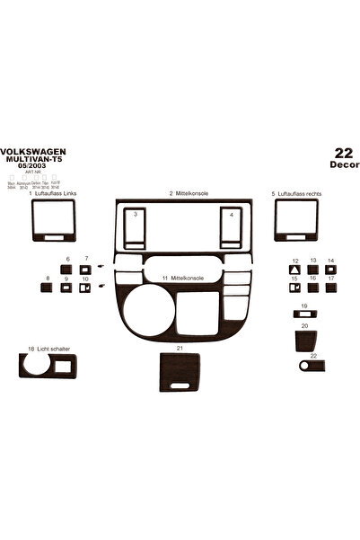 Marscockpitdesign فولكس واجن T5 مالتيفان بيانو أسود 2003-2009 22 قطعة