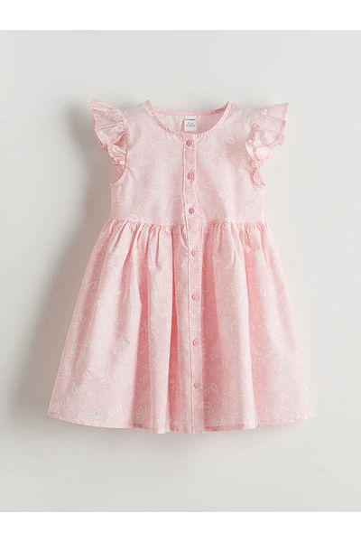 LC Waikiki Lcw Kids Pink Bicycle Collar Floral Girl Poplin Dress