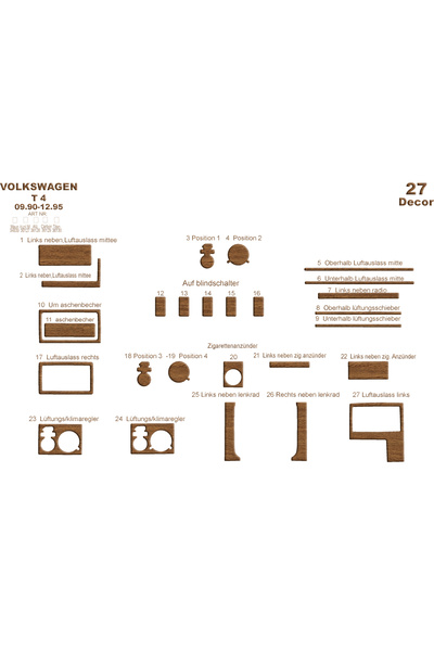 Marscockpitdesign فولكس واجن ترانسبورتر T4 كونسول-توربيدو 1990-1995 27 قطعة
