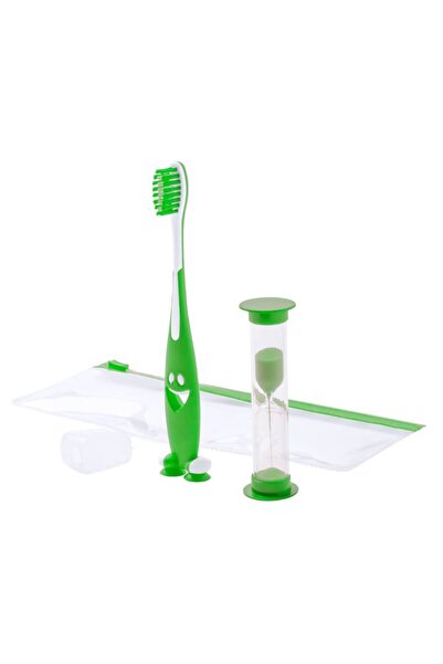 Dali Children's Toothbrush Set with 2-Minute Timer, Transparent Ziplock Case, Plastic, White-Green